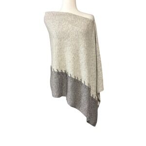 J McLaughlin Poncho Womens One Size Gray Cashmere Colorblock Asymmetrical Wrap